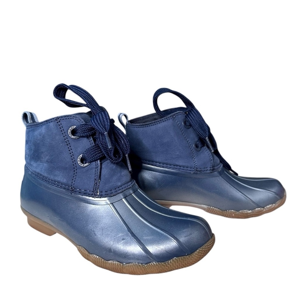 SPERRY Saltwater 2-Eye Nubuck Waterproof Rain Boots Navy Size 6.5